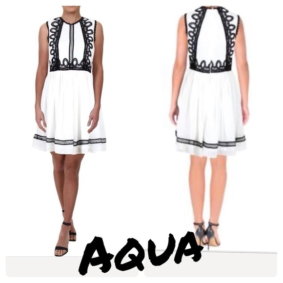 Aqua Womens Crochet Applique Mini Dress white/blk - Picture 1 of 13